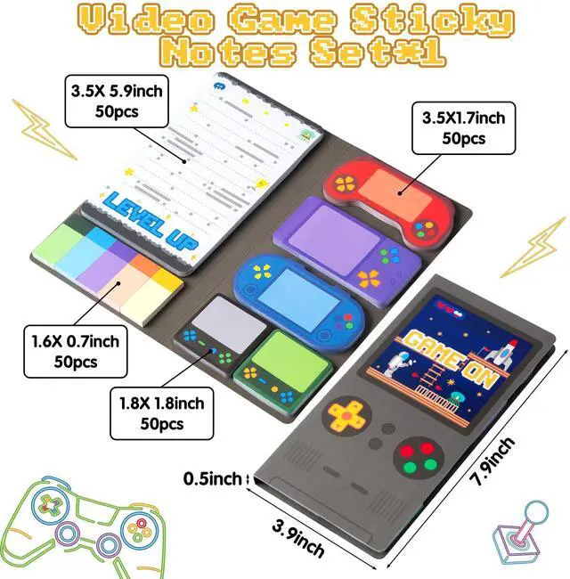 Alt view image 2 of 7 - Sticky Notes Set - 550 Sheets Memo Writing Pad Video Game Design | Self-Stick Notes Pages, Teacher Appreciation Gift, School Office Supplies, Level Up Video Game Design