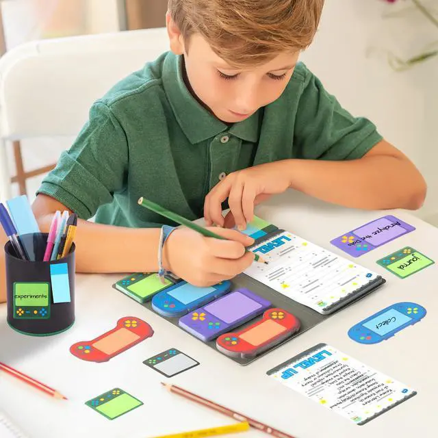Alt view image 4 of 7 - Sticky Notes Set - 550 Sheets Memo Writing Pad Video Game Design | Self-Stick Notes Pages, Teacher Appreciation Gift, School Office Supplies, Level Up Video Game Design