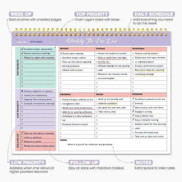 Alt view image 2 of 7 - Weekly To Do List Notepad, Undated Weekly Planner Pad, 8.5" x 11" | Large Desk Planner, Weekly Task Planning, College School Supplies, for Home and Office, 52 Sheets, Violet Dream