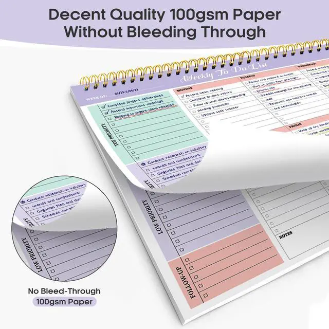 Alt view image 4 of 7 - Weekly To Do List Notepad, Undated Weekly Planner Pad, 8.5" x 11" | Large Desk Planner, Weekly Task Planning, College School Supplies, for Home and Office, 52 Sheets, Violet Dream