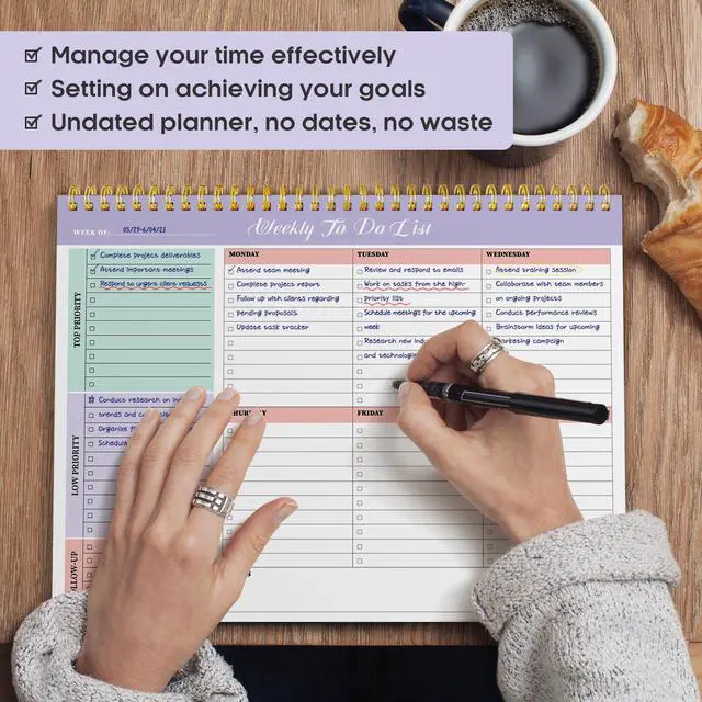 Alt view image 7 of 7 - Weekly To Do List Notepad, Undated Weekly Planner Pad, 8.5" x 11" | Large Desk Planner, Weekly Task Planning, College School Supplies, for Home and Office, 52 Sheets, Violet Dream