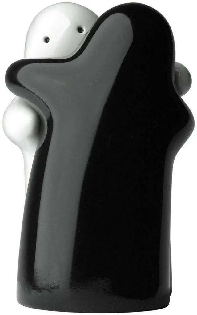 Main image of Salt and Pepper Shakers Cute Decorative Novelty Hugging Shakers Couple Set Black and White Modern and Vintage Hug Design Easy to Refill and Dispenser Shaker Set