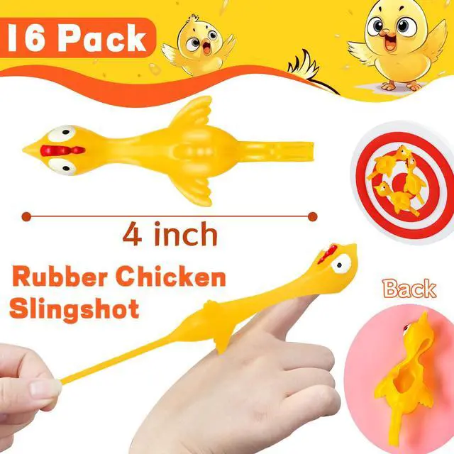 Alt view image 2 of 7 - 16Pack Finger Slingshot Chicken Rubber,Flying Stretchy Flick Stretchable Chickens Fingers for Gag Gift Birthday Christmas Halloween Party Favors Supplies Yellow
