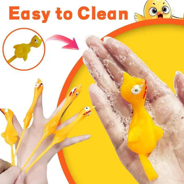 Alt view image 3 of 7 - 16Pack Finger Slingshot Chicken Rubber,Flying Stretchy Flick Stretchable Chickens Fingers for Gag Gift Birthday Christmas Halloween Party Favors Supplies Yellow