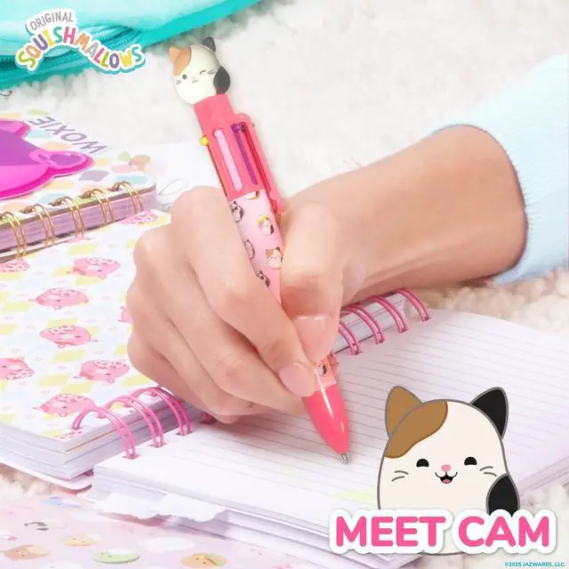 Alt view image 2 of 7 - Original Squishmallows Multicolor Pen, Novelty Pen With 6 Inks and Cam the Cat Topper, Cool School Supplies, Cute Pens and Stationery, Gifts for Girls, Back to School Stuff