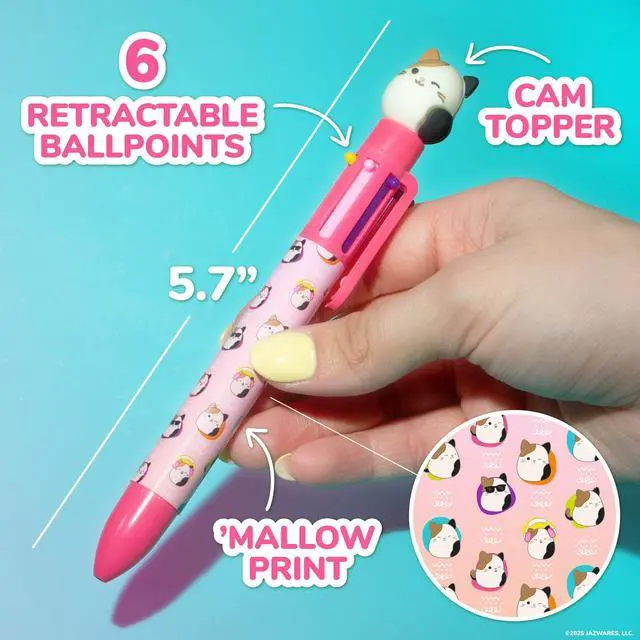 Alt view image 5 of 7 - Original Squishmallows Multicolor Pen, Novelty Pen With 6 Inks and Cam the Cat Topper, Cool School Supplies, Cute Pens and Stationery, Gifts for Girls, Back to School Stuff
