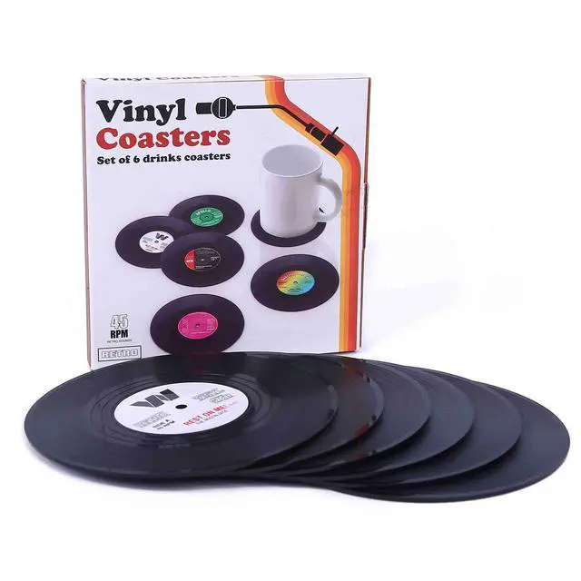 Alt view image 5 of 7 - Coasters for Drinks with Gift Box - Set of 6 Colorful Retro Vinyl Record Disk Coasters with Funny Labels-Prevent Furniture from Dirty and Scratched-4.2 Inch