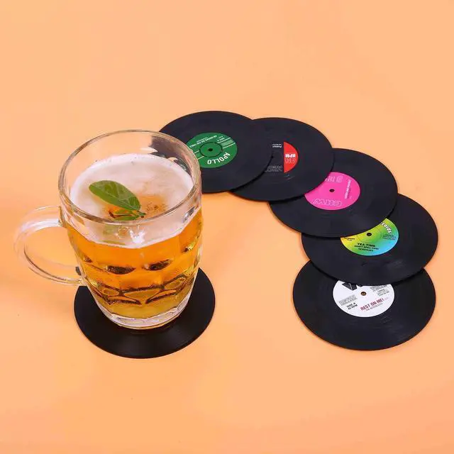 Alt view image 6 of 7 - Coasters for Drinks with Gift Box - Set of 6 Colorful Retro Vinyl Record Disk Coasters with Funny Labels-Prevent Furniture from Dirty and Scratched-4.2 Inch