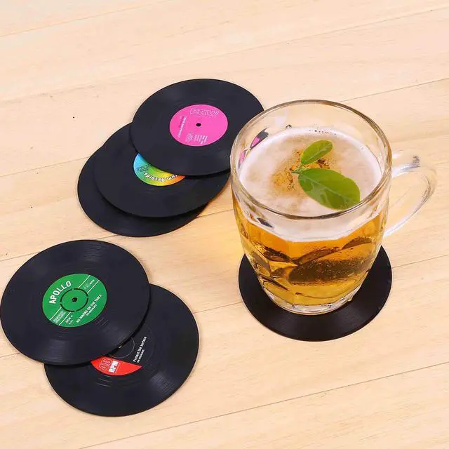 Alt view image 7 of 7 - Coasters for Drinks with Gift Box - Set of 6 Colorful Retro Vinyl Record Disk Coasters with Funny Labels-Prevent Furniture from Dirty and Scratched-4.2 Inch