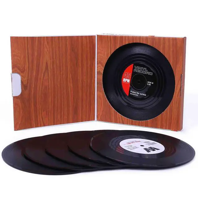 Alt view image 3 of 7 - Coasters for Drinks with Gift Box - Set of 6 Colorful Retro Vinyl Record Disk Coasters with Funny Labels-Prevent Furniture from Dirty and Scratched-4.2 Inch