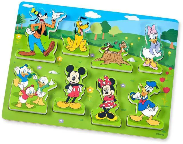 Main image of Disney Mickey Mouse Wooden Chunky Puzzle 8-Piece Disney Character Puzzle for Toddlers and Kids Ages 2+ | 8 Chunky Wooden Pieces, Mickey & Friends Puzzle Pieces,