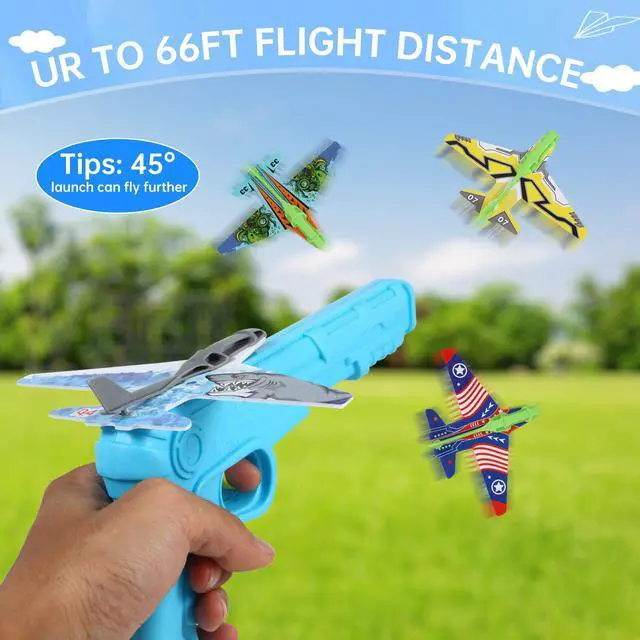Alt view image 2 of 7 - 12 Pack Airplane Launcher Toys for Kids, 2 Launchers and 10 Foam Glider, Indoor Outdoor Flying Toys for Boys Girls 4-8 Years Old, Plane Party Favors Birthday Gifts for Toddlers