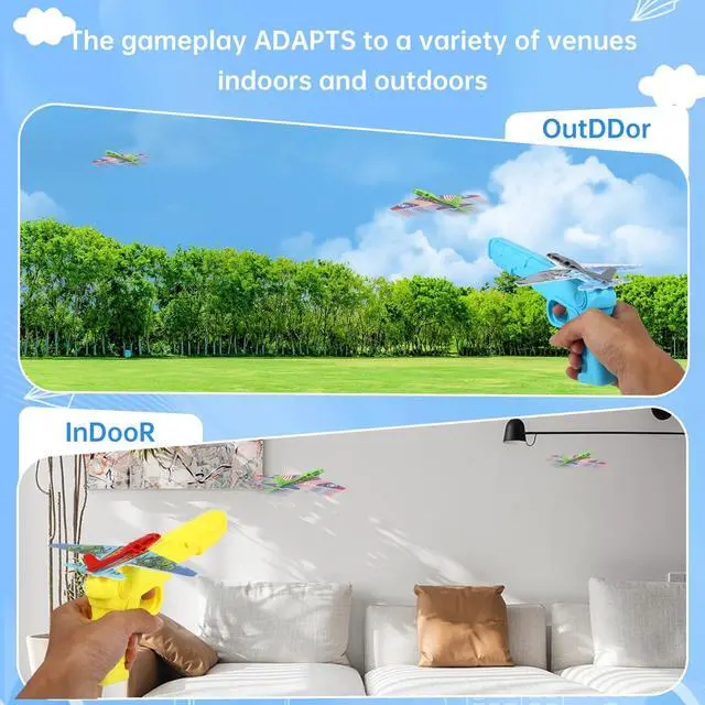 Alt view image 4 of 7 - 12 Pack Airplane Launcher Toys for Kids, 2 Launchers and 10 Foam Glider, Indoor Outdoor Flying Toys for Boys Girls 4-8 Years Old, Plane Party Favors Birthday Gifts for Toddlers