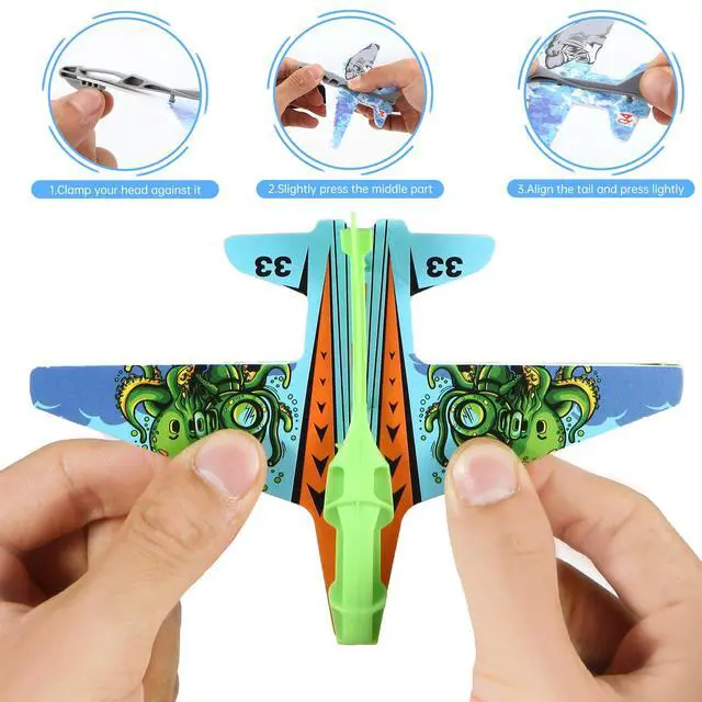 Alt view image 5 of 7 - 12 Pack Airplane Launcher Toys for Kids, 2 Launchers and 10 Foam Glider, Indoor Outdoor Flying Toys for Boys Girls 4-8 Years Old, Plane Party Favors Birthday Gifts for Toddlers