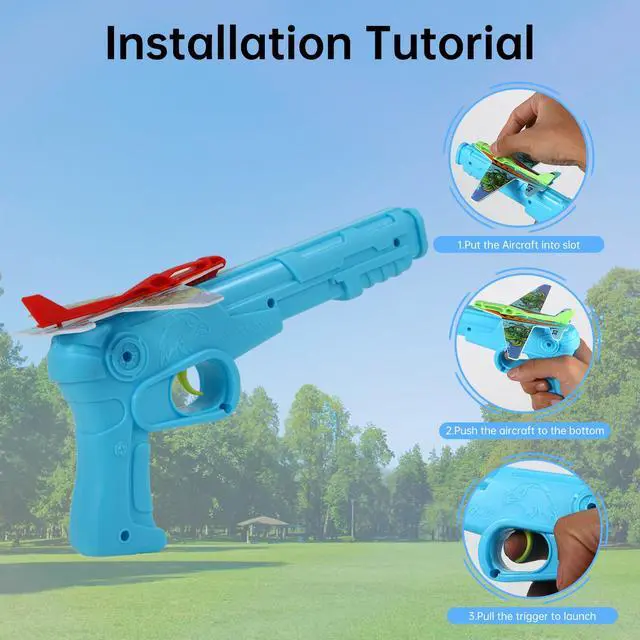 Alt view image 6 of 7 - 12 Pack Airplane Launcher Toys for Kids, 2 Launchers and 10 Foam Glider, Indoor Outdoor Flying Toys for Boys Girls 4-8 Years Old, Plane Party Favors Birthday Gifts for Toddlers