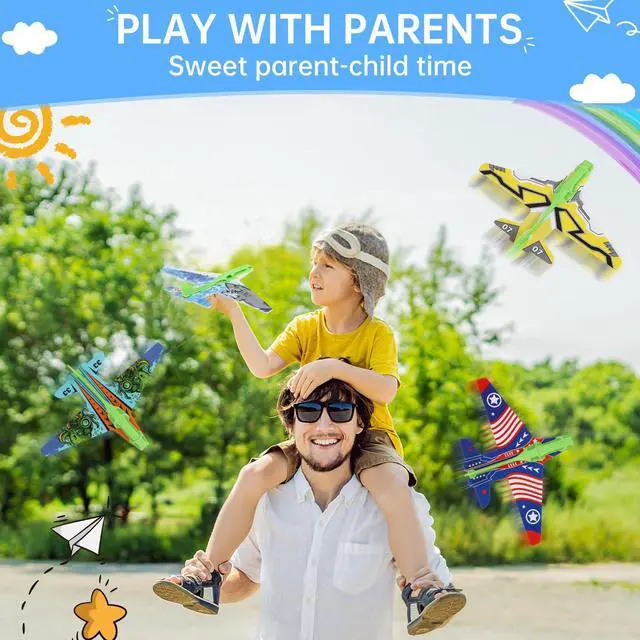 Alt view image 7 of 7 - 12 Pack Airplane Launcher Toys for Kids, 2 Launchers and 10 Foam Glider, Indoor Outdoor Flying Toys for Boys Girls 4-8 Years Old, Plane Party Favors Birthday Gifts for Toddlers