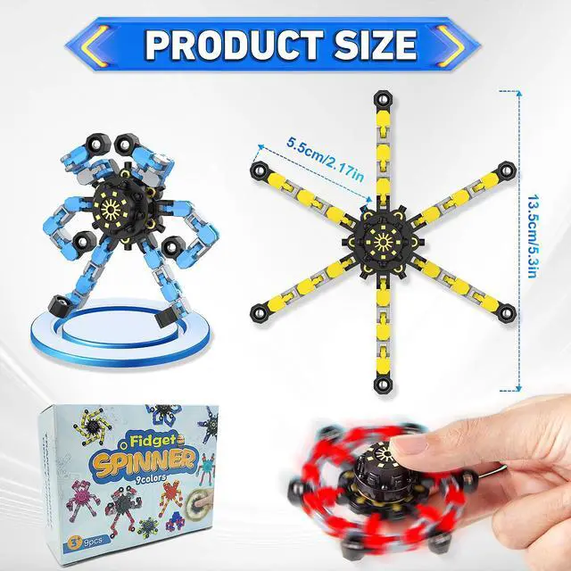 Alt view image 2 of 7 - Transformable Fidget Spinners,9PCS Funny Sensory Fidget Toys for Kids | Deformable DIY Robot Spinner Fingertip Stress Relief Gyro Toy Kids Halloween Party Favors Stocking Stuffers Gifts