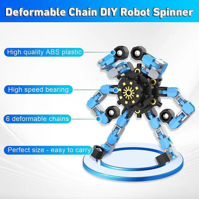 Alt view image 4 of 7 - Transformable Fidget Spinners,9PCS Funny Sensory Fidget Toys for Kids | Deformable DIY Robot Spinner Fingertip Stress Relief Gyro Toy Kids Halloween Party Favors Stocking Stuffers Gifts
