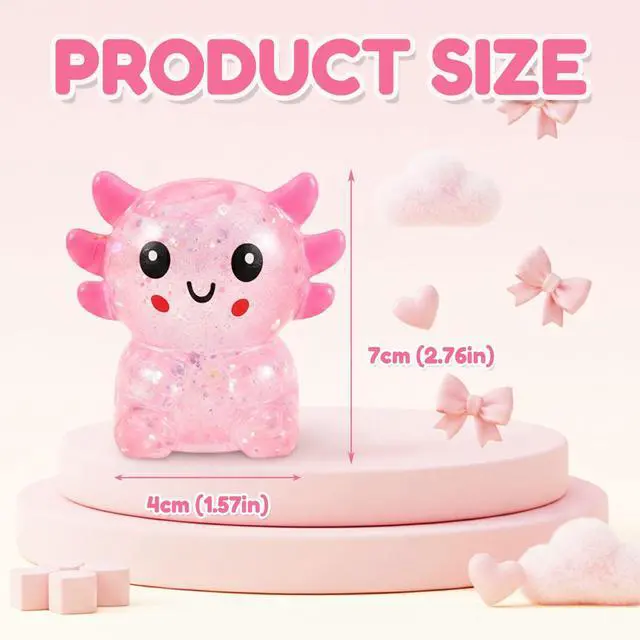 Alt view image 2 of 6 - Glitter Axolotls Squishies Toy, Stretchy Axolotls Stress Ball, Fidget Toy for Anxiety Relief and Sensory Play, Pocket Size Squeeze Toys Gift for Kids Teens Adults.(Pink)