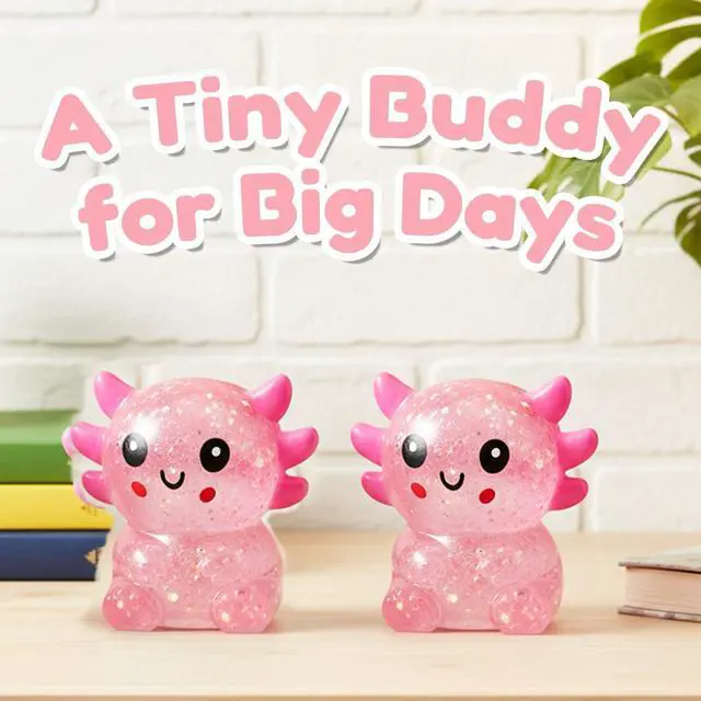 Alt view image 6 of 6 - Glitter Axolotls Squishies Toy, Stretchy Axolotls Stress Ball, Fidget Toy for Anxiety Relief and Sensory Play, Pocket Size Squeeze Toys Gift for Kids Teens Adults.(Pink)