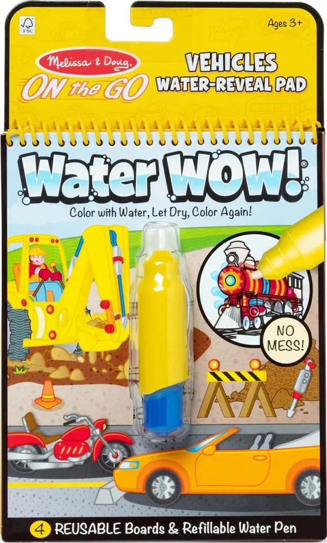Main image of The Go Water Wow! Mess Free Coloring Book, Reusable Water-Reveal Activity Pad, Vehicles, Travel Toys, Party Favors, for Toddlers & Kids Ages 3+ - FSC Certified