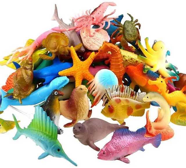 Main image of 52 Pack Ocean Animal Toys for Kids, Assorted Mini Sea Creature Figures | Realistic Vinyl Plastic Sea Life Figures, Water Tables, Sensory Bins, School Project, Under the Sea Party Favors, Cake Topper