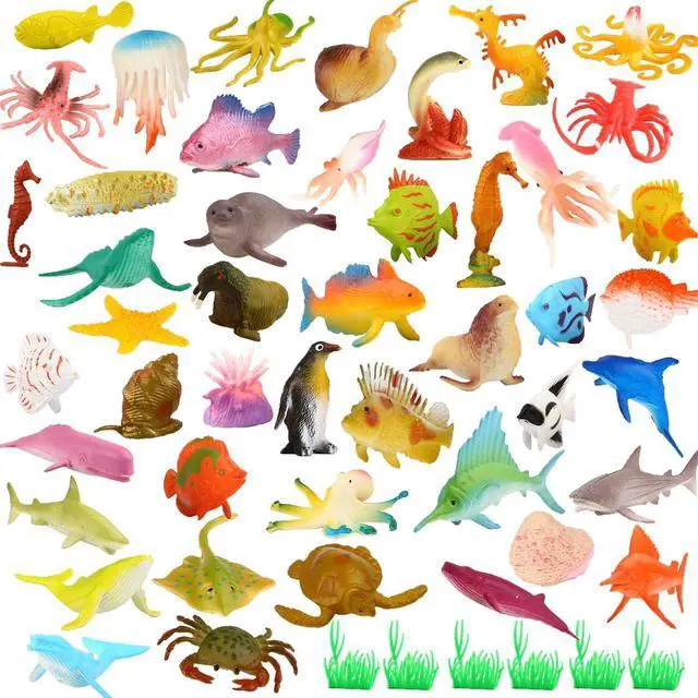 Alt view image 2 of 6 - 52 Pack Ocean Animal Toys for Kids, Assorted Mini Sea Creature Figures | Realistic Vinyl Plastic Sea Life Figures, Water Tables, Sensory Bins, School Project, Under the Sea Party Favors, Cake Topper