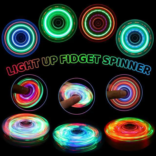 Alt view image 2 of 7 - Fidget Spinner 2 Pack, Light up Sensory Fidget Toys Adults Kids 4-8-12 with Autism ADHD, Kids Travel Toys Anxiety Stress Relief Teen Boy Gifts, Classroom Prizes Glow Birthday Party Graduation Gifts