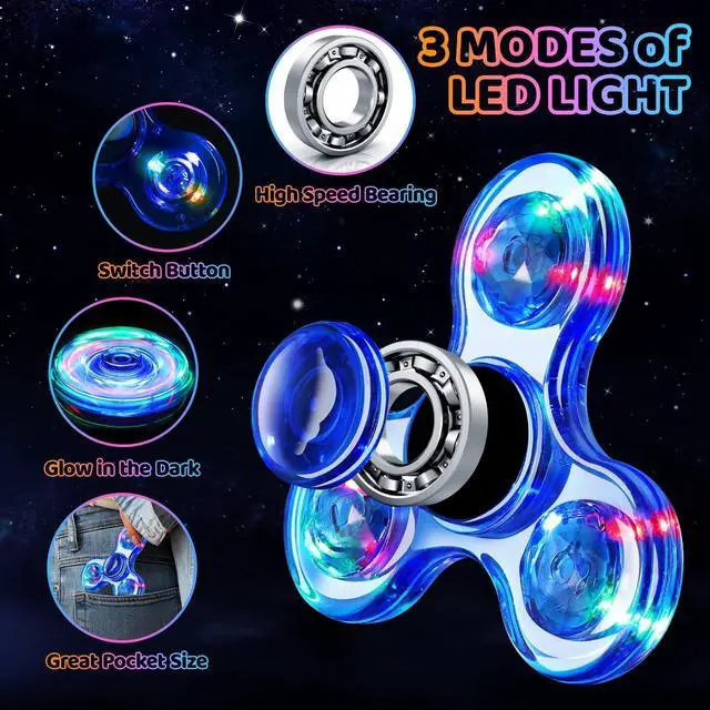 Alt view image 3 of 7 - Fidget Spinner 2 Pack, Light up Sensory Fidget Toys Adults Kids 4-8-12 with Autism ADHD, Kids Travel Toys Anxiety Stress Relief Teen Boy Gifts, Classroom Prizes Glow Birthday Party Graduation Gifts