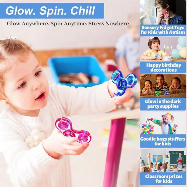 Alt view image 4 of 7 - Fidget Spinner 2 Pack, Light up Sensory Fidget Toys Adults Kids 4-8-12 with Autism ADHD, Kids Travel Toys Anxiety Stress Relief Teen Boy Gifts, Classroom Prizes Glow Birthday Party Graduation Gifts