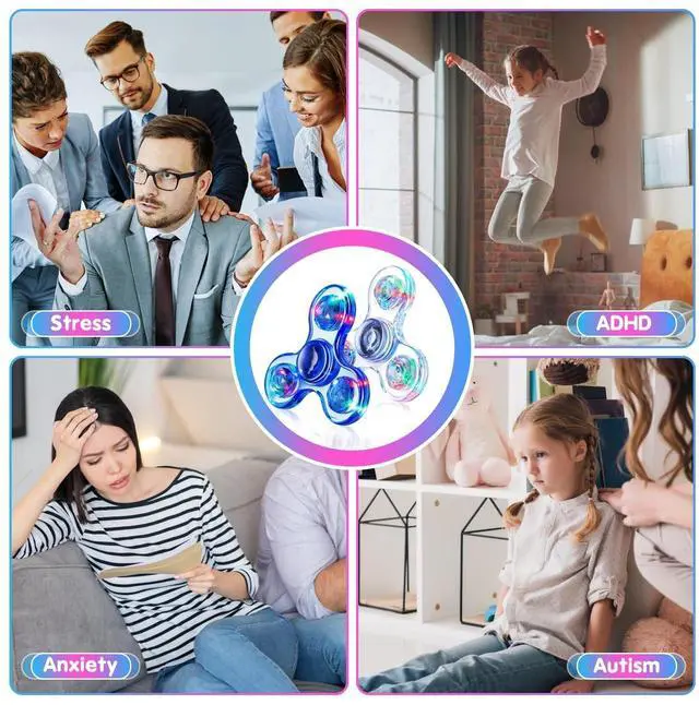Alt view image 5 of 7 - Fidget Spinner 2 Pack, Light up Sensory Fidget Toys Adults Kids 4-8-12 with Autism ADHD, Kids Travel Toys Anxiety Stress Relief Teen Boy Gifts, Classroom Prizes Glow Birthday Party Graduation Gifts