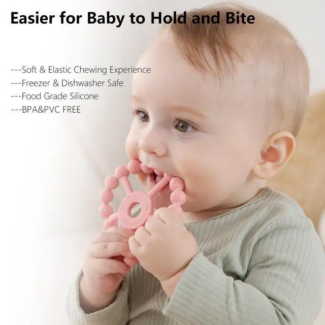 Alt view image 4 of 6 - 3 Pack Ring Teether Baby Infant Toys, Baby Essentials, Silicone Teething Ring Toys for Babies 0-6 Months, Seposeve Toddler Teethers 6-12 Months 12-24 Months, Infant Teething Relief, Purple Pink White