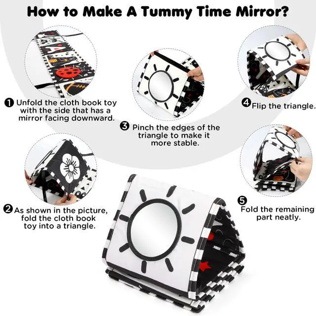 Alt view image 2 of 7 - Black and White Baby Toy, Tummy Time High Contrast Newborn Toys | Visual Stimulation Soft Baby Book, Brain Development Montessori Sensory Infant Mirror Toy 0-6-12 Months, Boy Girl Shower Gift