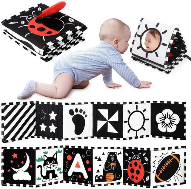 Main image of Black and White Baby Toy, Tummy Time High Contrast Newborn Toys | Visual Stimulation Soft Baby Book, Brain Development Montessori Sensory Infant Mirror Toy 0-6-12 Months, Boy Girl Shower Gift