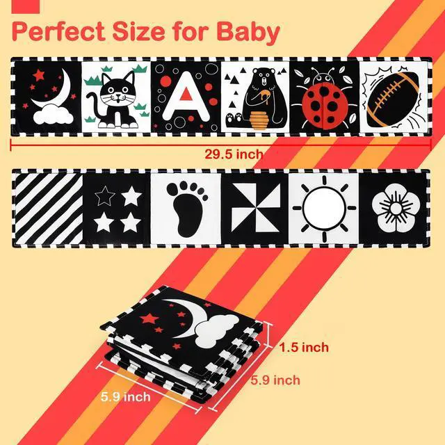 Alt view image 4 of 7 - Black and White Baby Toy, Tummy Time High Contrast Newborn Toys | Visual Stimulation Soft Baby Book, Brain Development Montessori Sensory Infant Mirror Toy 0-6-12 Months, Boy Girl Shower Gift