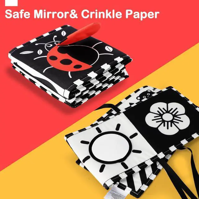 Alt view image 5 of 7 - Black and White Baby Toy, Tummy Time High Contrast Newborn Toys | Visual Stimulation Soft Baby Book, Brain Development Montessori Sensory Infant Mirror Toy 0-6-12 Months, Boy Girl Shower Gift