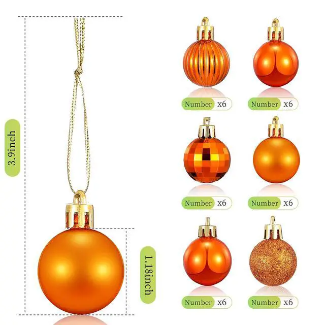 Alt view image 2 of 7 - 36 Pcs Christmas Ball Ornaments Shatterproof Tree Baubles,Bronze | Hanging Loop Included, 1.18 Inch Diameter, Assorted Textures, Indoor Outdoor Tree Decor, Holiday Party Ornament Set