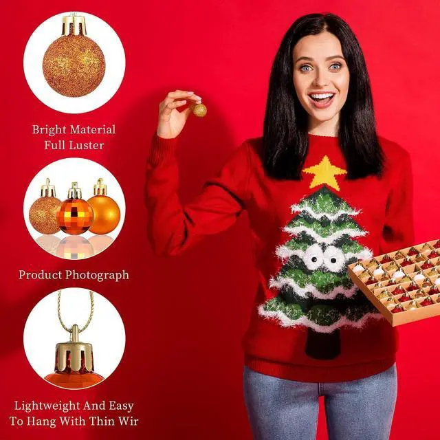 Alt view image 7 of 7 - 36 Pcs Christmas Ball Ornaments Shatterproof Tree Baubles,Bronze | Hanging Loop Included, 1.18 Inch Diameter, Assorted Textures, Indoor Outdoor Tree Decor, Holiday Party Ornament Set