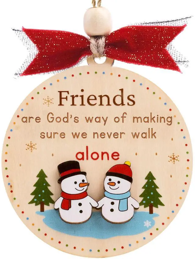 Main image of Friend Christmas Ornament Wooden Friendship Ornament for Women (B75) | Christmas ornament for friends. A keepsake friendship gift to treasure. Lightweight wooden decor with red ribbon tie.