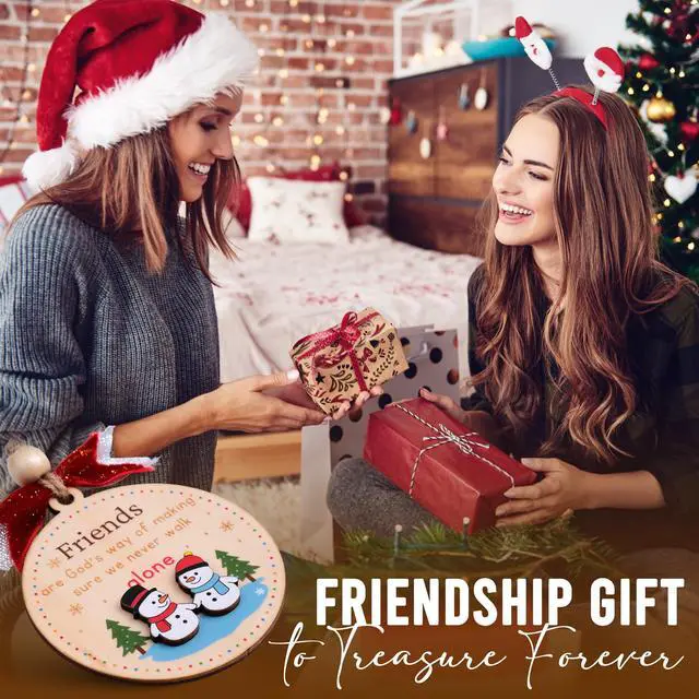 Alt view image 6 of 7 - Friend Christmas Ornament Wooden Friendship Ornament for Women (B75) | Christmas ornament for friends. A keepsake friendship gift to treasure. Lightweight wooden decor with red ribbon tie.