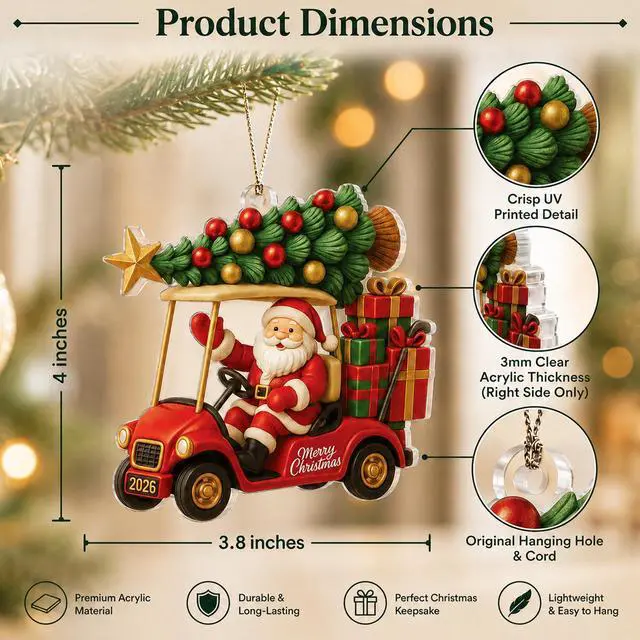 Alt view image 2 of 7 - Golf Cart Ornament, Santa Ornaments for Christmas Tree 2026, Funny Golf Ornaments for Christmas Tree, Unique Holiday Decoration for Golf Lovers, Christmas Golf Decor, Gift Idea for Golfer