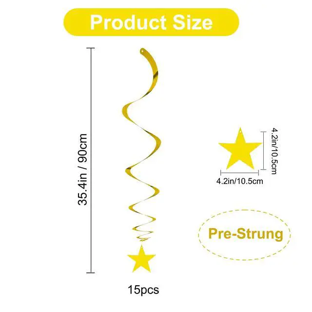Alt view image 3 of 7 - Gold Star Hanging Swirl Decorations,Hanging Gold Party Supplies for Graduation Wedding Baby Shower Decorations,Pack of 15