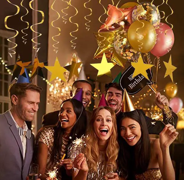 Alt view image 4 of 7 - Gold Star Hanging Swirl Decorations,Hanging Gold Party Supplies for Graduation Wedding Baby Shower Decorations,Pack of 15