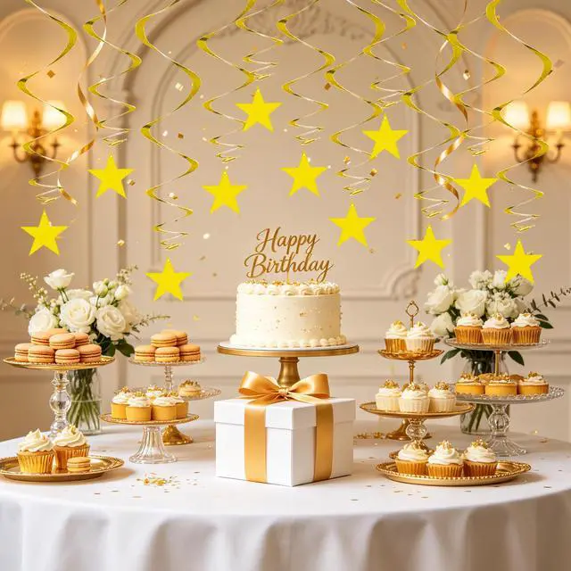Alt view image 6 of 7 - Gold Star Hanging Swirl Decorations,Hanging Gold Party Supplies for Graduation Wedding Baby Shower Decorations,Pack of 15