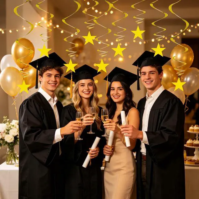 Alt view image 7 of 7 - Gold Star Hanging Swirl Decorations,Hanging Gold Party Supplies for Graduation Wedding Baby Shower Decorations,Pack of 15
