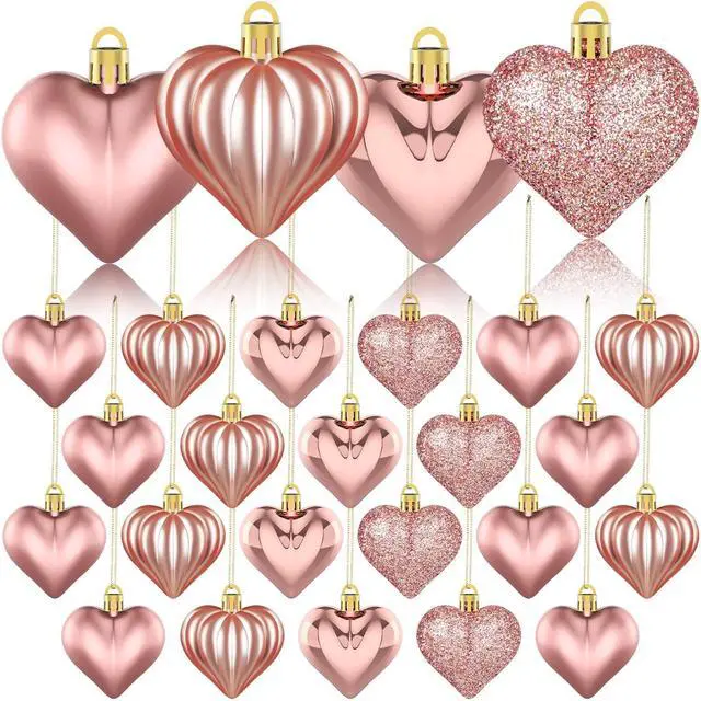 Main image of 36Pcs Valentines Day Decor Heart Ornaments Rose Gold Heart Shaped Baubles Ornaments for Valentine's Day Hanging Decorations or Wedding Anniversary Party Supplies Home Tree Decorations (4 Styles)