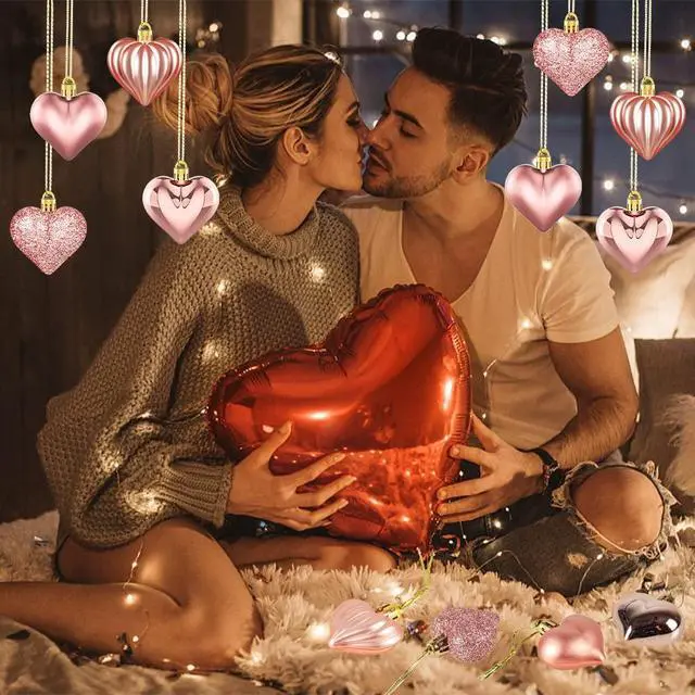 Alt view image 5 of 6 - 36Pcs Valentines Day Decor Heart Ornaments Rose Gold Heart Shaped Baubles Ornaments for Valentine's Day Hanging Decorations or Wedding Anniversary Party Supplies Home Tree Decorations (4 Styles)