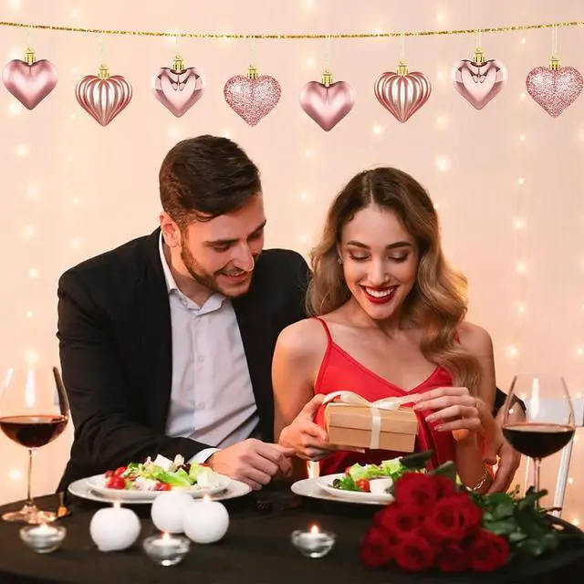 Alt view image 3 of 6 - 36Pcs Valentines Day Decor Heart Ornaments Rose Gold Heart Shaped Baubles Ornaments for Valentine's Day Hanging Decorations or Wedding Anniversary Party Supplies Home Tree Decorations (4 Styles)