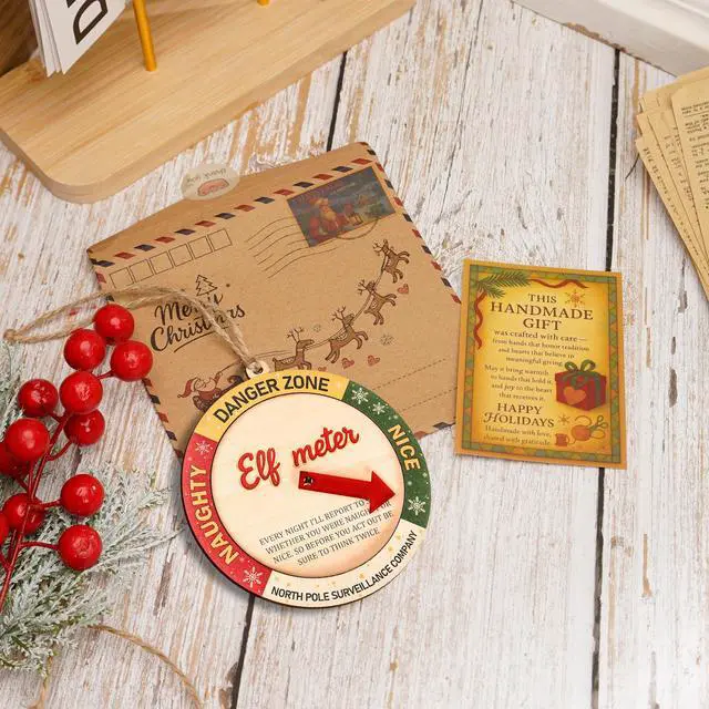 Alt view image 2 of 5 - Funny Elf Accessories Naughty or Nice Elf Meter Christmas Ornament 2026, Funny Xmas Decoration, Wooden Decor Gift for Kids, Family, Friend, White Elephant Gifts. Christmas Decorations