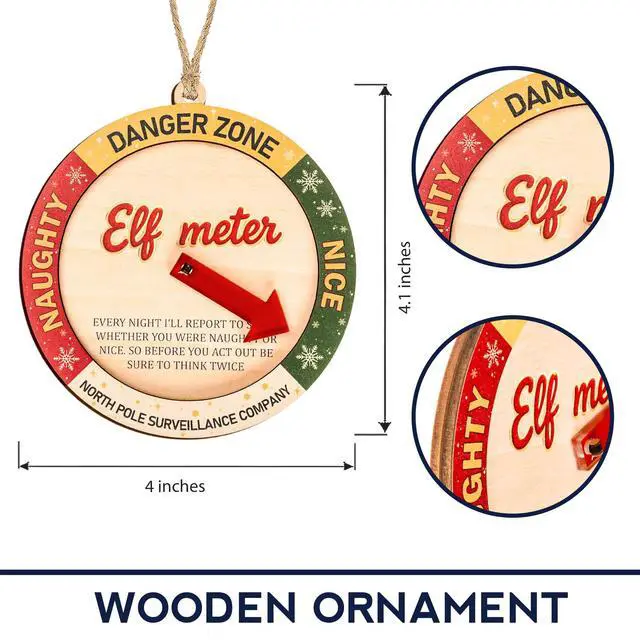Alt view image 3 of 5 - Funny Elf Accessories Naughty or Nice Elf Meter Christmas Ornament 2026, Funny Xmas Decoration, Wooden Decor Gift for Kids, Family, Friend, White Elephant Gifts. Christmas Decorations